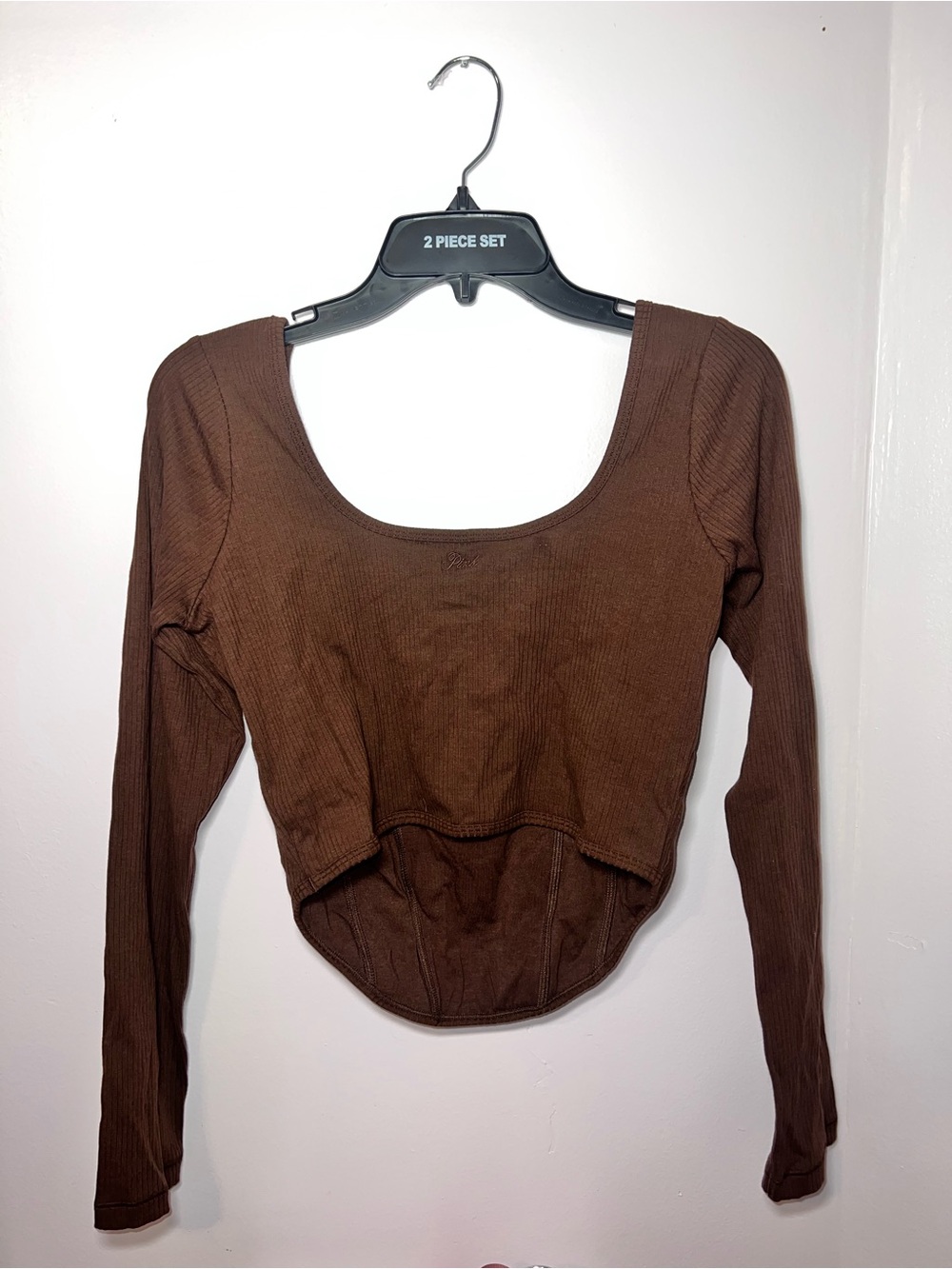 PINK Womens Square Neck Ribbed Long Sleeve Top - Brown - Picture 4 of 6